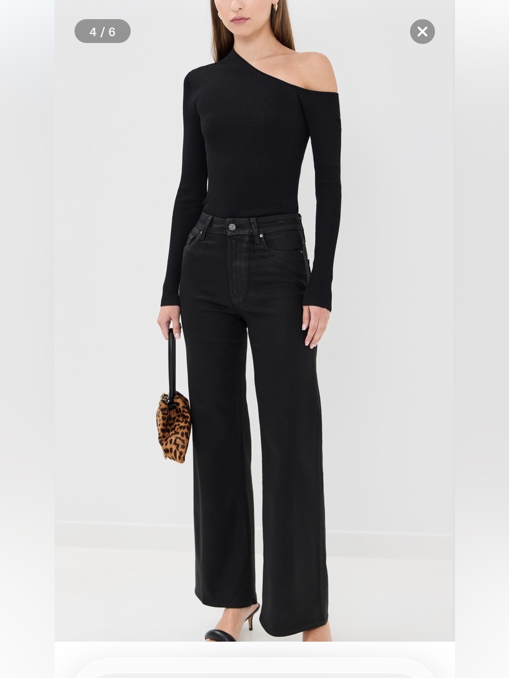 PAIGE Aneesa Coated Black Wide-Leg Pants Size 27